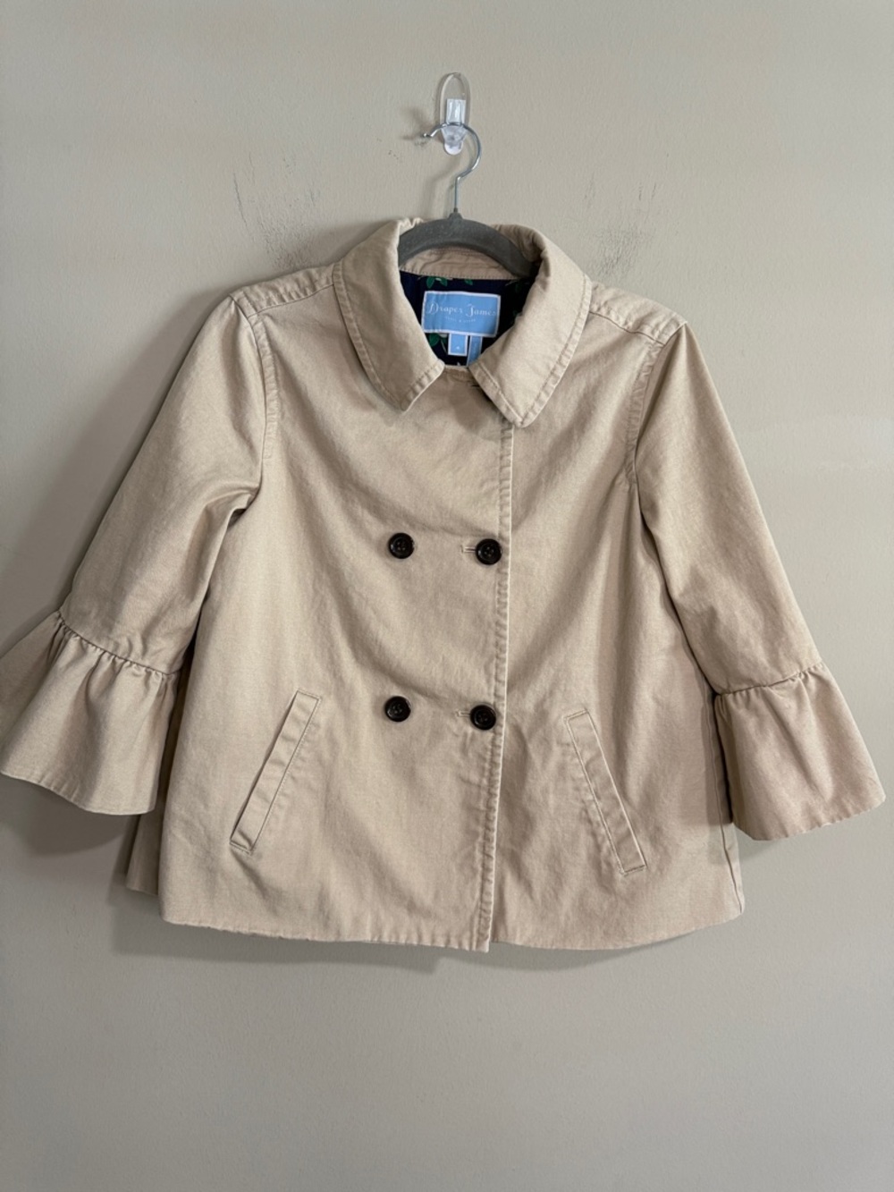 Draper James Cream Double-Breasted Peacoat with Flared Sleeves